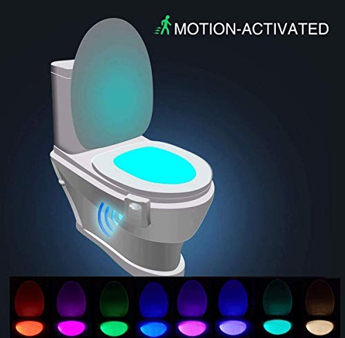 WC luz nocturna, ZSZT LED Luz de Inodoro Luz con Detección de movimiento del sensor automático, 8 Cambio de Color,Funciona con Pilas, para cuartos de baño con niños (Sólo activa en la oscuridad)