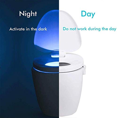 WC luz nocturna, ZSZT LED Luz de Inodoro Luz con Detección de movimiento del sensor automático, 8 Cambio de Color,Funciona con Pilas, para cuartos de baño con niños (Sólo activa en la oscuridad)