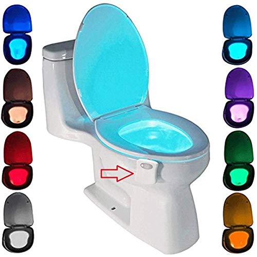 WC luz nocturna, ZSZT LED Luz de Inodoro Luz con Detección de movimiento del sensor automático, 8 Cambio de Color,Funciona con Pilas, para cuartos de baño con niños (Sólo activa en la oscuridad)