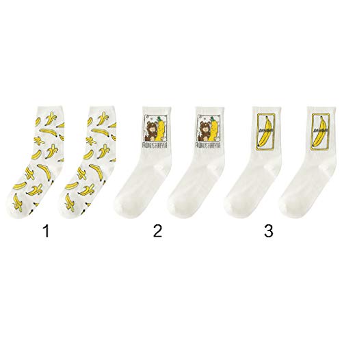 WDFVGEE Divertido Lindo Plátano Fruta Patrón Mujeres Niña Calcetines de Algodón Japón Harajuku Amarillo Diseñador Retro para Lindo calcetines deportivos