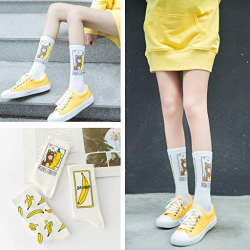 WDFVGEE Divertido Lindo Plátano Fruta Patrón Mujeres Niña Calcetines de Algodón Japón Harajuku Amarillo Diseñador Retro para Lindo calcetines deportivos