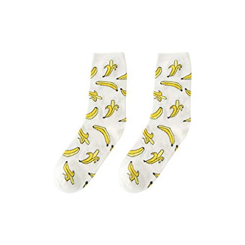 WDFVGEE Divertido Lindo Plátano Fruta Patrón Mujeres Niña Calcetines de Algodón Japón Harajuku Amarillo Diseñador Retro para Lindo calcetines deportivos