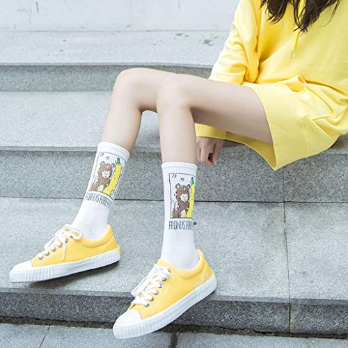 WDFVGEE Divertido Lindo Plátano Fruta Patrón Mujeres Niña Calcetines de Algodón Japón Harajuku Amarillo Diseñador Retro para Lindo calcetines deportivos