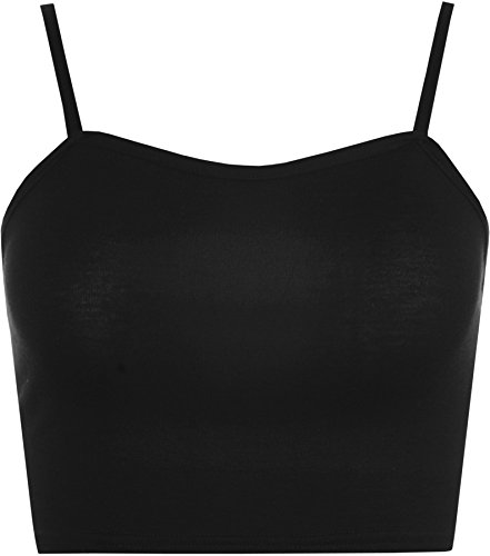 WearAll - Mujeres Top Corto Tirantes Basico - Negro - 40-42