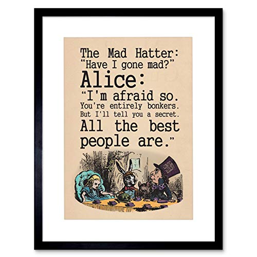 Wee Blue Coo Alice In Wonderland Framed Art Print Mad Hatter Tea Party Quote Poster Gift with Wall Hangers