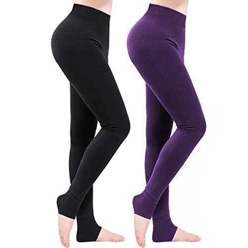 Weeygo 2 Pares Leggings para Mujer, Cálidas de Invierno Pantalones de Talle, Elásticos Cintura Alta Forrado de Terciopelo Grueso Calientes Bragas, Leggings Térmicos Medias para Niña