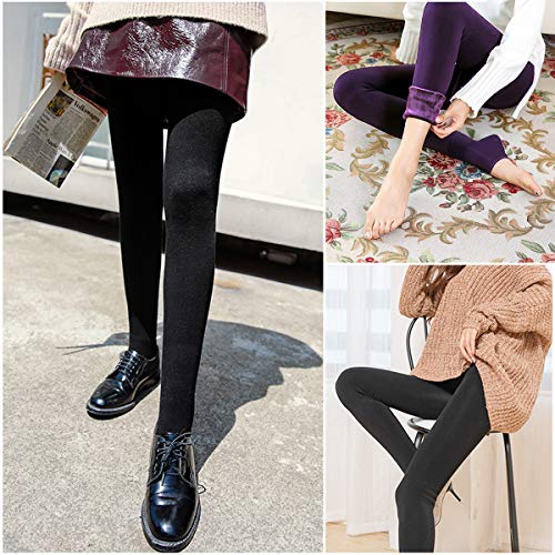 Weeygo 2 Pares Leggings para Mujer, Cálidas de Invierno Pantalones de Talle, Elásticos Cintura Alta Forrado de Terciopelo Grueso Calientes Bragas, Leggings Térmicos Medias para Niña