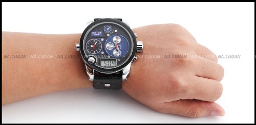 Weide Grande Reloj Deportivo de Pulsera Cuera,3 Zona Mundial Xxl Hombres Caballeros Sba Dial Negro Azul de Cuarzo Weide Grande Reloj Deportivo de Pulsera Cuera,3 Zona Mundial Xxl Hombres Caballeros Sba Dial Negro Azul de Cuarzo