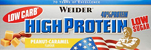 Weider 40% Protein Low Carb. Barrita alto contenido en proteínas sin hidratos de carbono. 40% de proteínas por barrita. Sabor cacahuete caramelo (24 x 100 g) Weider 40% Protein Low Carb. Barrita alto contenido en proteínas sin hidratos de carbono. 40% de proteínas por barrita. Sabor cacahuete caramelo (24 x 100 g)