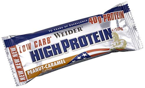 Weider 40% Protein Low Carb. Barrita alto contenido en proteínas sin hidratos de carbono. 40% de proteínas por barrita. Sabor cacahuete caramelo (24 x 100 g) Weider 40% Protein Low Carb. Barrita alto contenido en proteínas sin hidratos de carbono. 40% de proteínas por barrita. Sabor cacahuete caramelo (24 x 100 g)