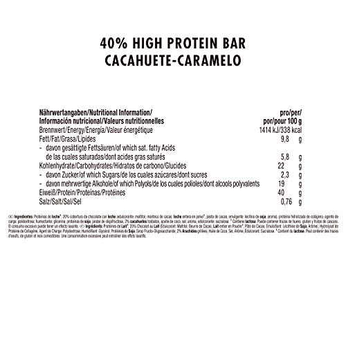 Weider 40% Protein Low Carb. Barrita alto contenido en proteínas sin hidratos de carbono. 40% de proteínas por barrita. Sabor cacahuete caramelo (24 x 100 g)