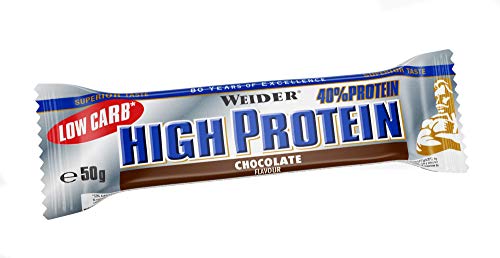 Weider 40% Protein Low Carb. Barrita alto contenido en proteínas sin hidratos de carbono. 40% de proteínas por barrita. Sabor Chocolate (24 x 50 g)