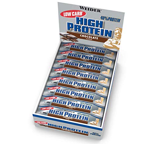 Weider 40% Protein Low Carb. Barrita alto contenido en proteínas sin hidratos de carbono. 40% de proteínas por barrita. Sabor Chocolate (24 x 50 g)