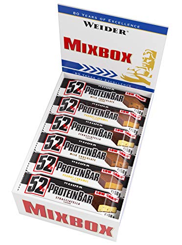 Weider 52% Barritas de Proteínas Sabores variados - 50 gr. Barrita con 52% de proteína. Baja cantidad de azúcares. Weider 52% Barritas de Proteínas Sabores variados - 50 gr. Barrita con 52% de proteína. Baja cantidad de azúcares.