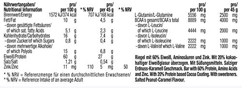 Weider 60% Protein Bar Salted Peanut Caramel 24 x 45 gr. La barrita con más proteína del mercado. Con 4 g de BCAAs por barrita.