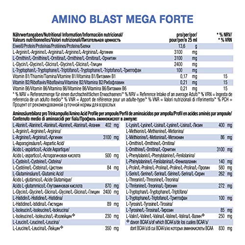 Weider Amino Blast Mega Forte 20 Ampollas de 25ml - 500 ml (20X25) Aminoacidos esenciales bebibles.