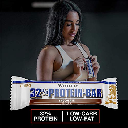 Weider Barrita de Proteína 32%. Sabor Fresa. Libre de grasas trans (24 x 60 g)