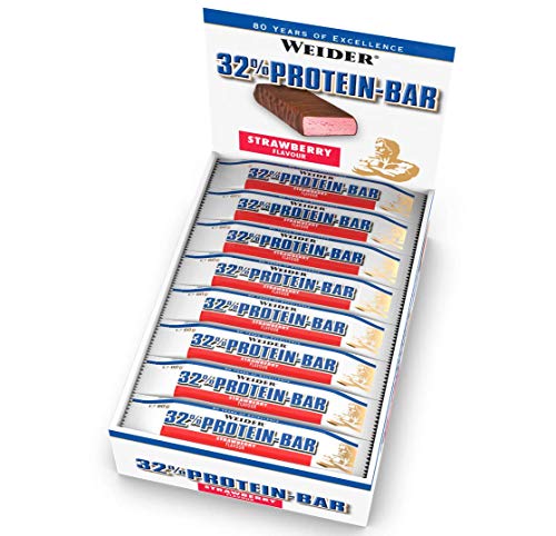 Weider Barrita de Proteína 32%. Sabor Fresa. Libre de grasas trans (24 x 60 g) Weider Barrita de Proteína 32%. Sabor Fresa. Libre de grasas trans (24 x 60 g)