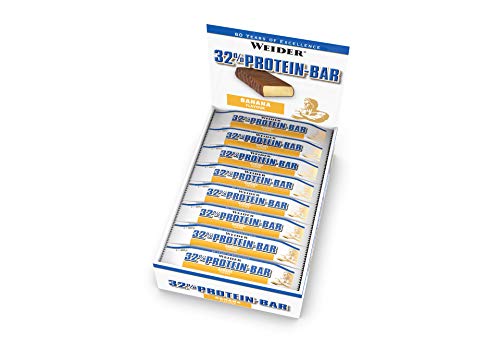 Weider Barrita de Proteína 32%. Sabor Plátano. Libre de grasas trans (24 x 60 g) Weider Barrita de Proteína 32%. Sabor Plátano. Libre de grasas trans (24 x 60 g)