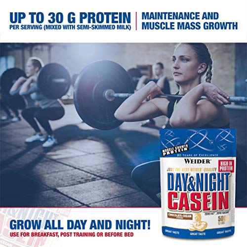 Weider Day & Night Casein Chocolate 500g. Fórmula protéica a base de puro caseinato cálcico. Efecto saciante