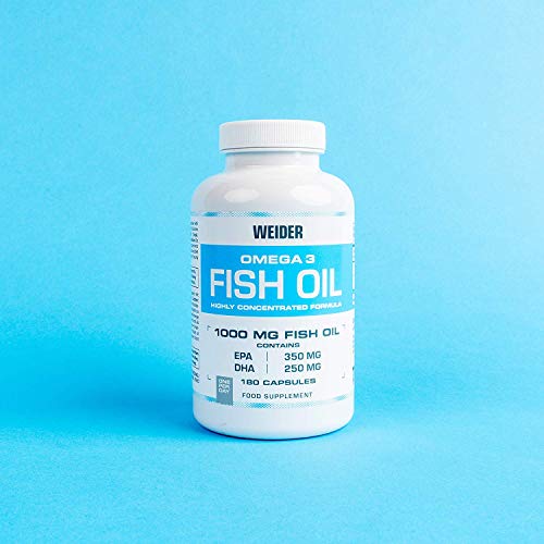 Weider Fish Oil, capsulas de aceite de pescado, Omega 3. 90 capsulas. EPA y DHA. Enriquecido con Vitamina E