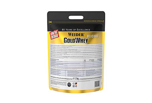 Weider Gold Whey Sabor Chocolate - Concentrado de Proteína de Suero de la Más Alta Calidad, Fácil Absorción y Digestión, Baja en Grasas y Azúcares, Con Un Extra de BCAA, 2 kg