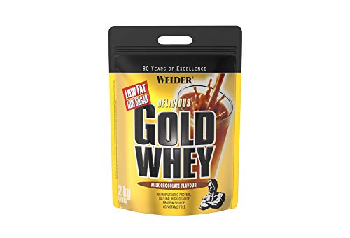 Weider Gold Whey Sabor Chocolate - Concentrado de Proteína de Suero de la Más Alta Calidad, Fácil Absorción y Digestión, Baja en Grasas y Azúcares, Con Un Extra de BCAA, 2 kg