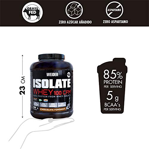 Weider Isolate Whey 100CFM 908gr Chocolate. 100% aislado de proteina de suero. Cero azúcar, cero aspartamo, con stevia, con dygezime, con BCAA, apto para veganos. Isolac. Para dietas keto.