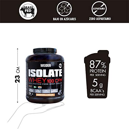 Weider Isolate Whey 100CFM 908gr Sabor Cookies. 100% aislado de proteina de suero. Cero azúcar, cero aspartamo, con stevia, con dygezime, con BCAA, apto para veganos. Isolac. Para dietas keto. Weider Isolate Whey 100CFM 908gr Sabor Cookies. 100% aislado de proteina de suero. Cero azúcar, cero aspartamo, con stevia, con dygezime, con BCAA, apto para veganos. Isolac. Para dietas keto.
