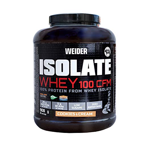 Weider Isolate Whey 100CFM 908gr Sabor Cookies. 100% aislado de proteina de suero. Cero azúcar, cero aspartamo, con stevia, con dygezime, con BCAA, apto para veganos. Isolac. Para dietas keto. Weider Isolate Whey 100CFM 908gr Sabor Cookies. 100% aislado de proteina de suero. Cero azúcar, cero aspartamo, con stevia, con dygezime, con BCAA, apto para veganos. Isolac. Para dietas keto.