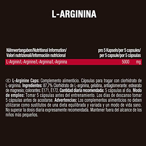 Weider L-Arginina Pura. Desarrollo de masa muscular libre de grasa. Favorece la recuperación post-entreno (100 Cápsulas - 1 g de L-Arginina por cápsula.)