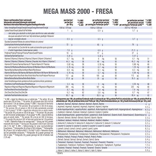 Weider Mega Mass 2000 Sabor Fresa (1500 g). 67% de hidratos y 16% proteínas. Enriquecido con Vitaminas y Minerales. Con menos azúcares