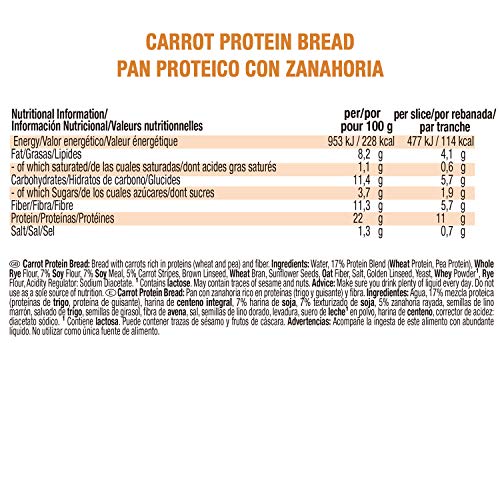 Weider Pan Proteico con 11g de proteína y un 5% de zanahoria por rebanada, 250 g, 5 porciones