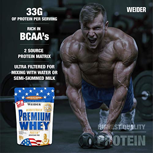 Weider Premium Whey, CFM, 2g de L-Glutamina por toma. Chocolate con nueces - 500 gr