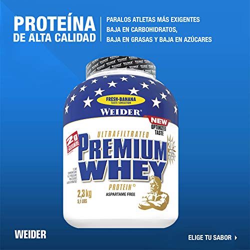 Weider Premium Whey, CFM, 2g de L-Glutamina por toma. Plátano - 2300 gr Weider Premium Whey, CFM, 2g de L-Glutamina por toma. Plátano - 2300 gr