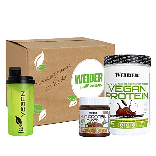 Weider Protein Caja vegan: 1 protein de chocolate de 750 g + 1 nut protein crunchy + shaker de regalo