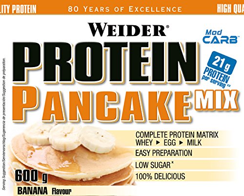 Weider Protein Pancake Mix Vainilla. Tortitas de harina de avena integral, enriquecidas con proteinas. Sabor Banana - 600 gr