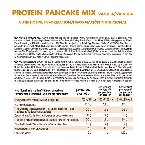 Weider Protein Pancake Mix Vainilla. Tortitas de harina de avena integral, enriquecidas con proteinas. Sabor Vainilla - 600 gr