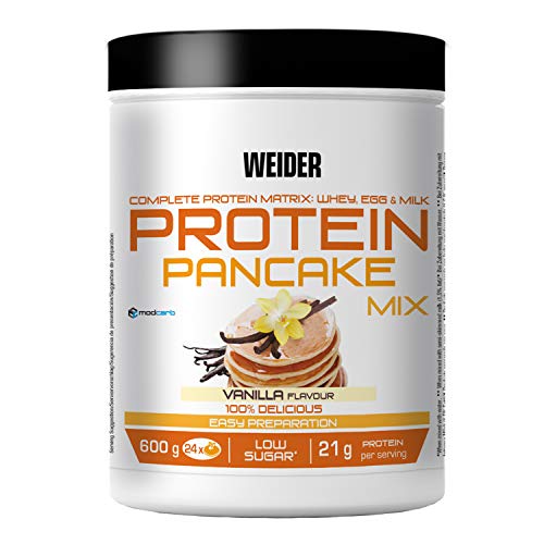 Weider Protein Pancake Mix Vainilla. Tortitas de harina de avena integral, enriquecidas con proteinas. Sabor Vainilla - 600 gr