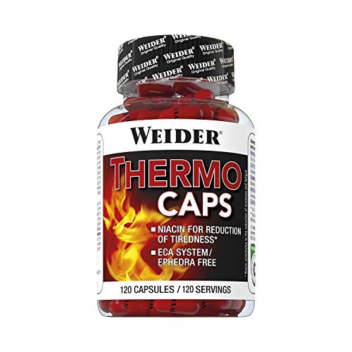 Weider Thermo Caps- 120 Capsulas. Disminuye el apetito. Potente fórmula termogénica con cafeína. Enriquecido con Cromo, Cúrcuma, l-Carnitina
