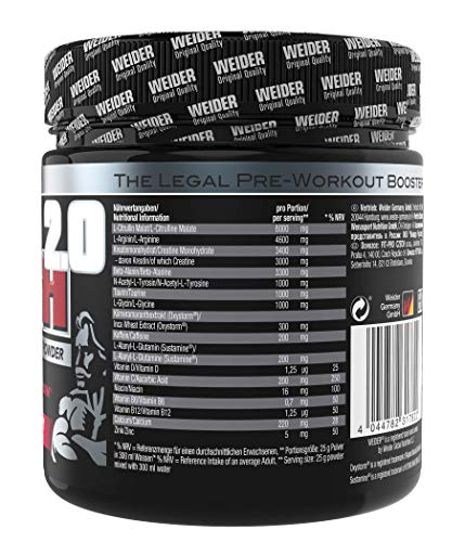 Weider Total Rush 2.0 Sabor Arándano. Fórmula con 6g de Citrulina, Creatina, Arginina, Sustamine®, Oxystorm®, Beta-Alanina, extra de cafeína. Baja en carbohidratos (375 g)