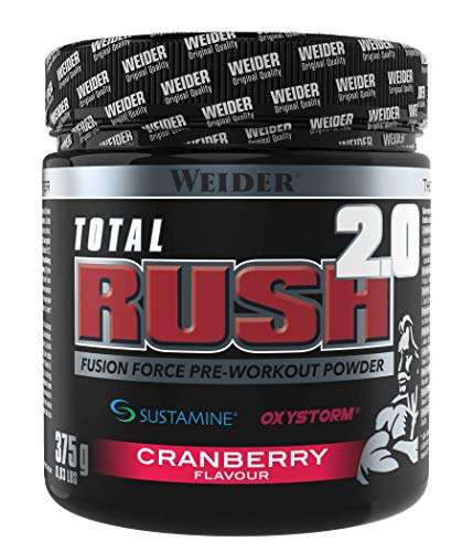 Weider Total Rush 2.0 Sabor Arándano. Fórmula con 6g de Citrulina, Creatina, Arginina, Sustamine®, Oxystorm®, Beta-Alanina, extra de cafeína. Baja en carbohidratos (375 g)