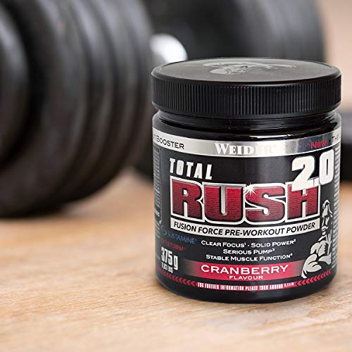 Weider Total Rush 2.0 Sabor Arándano. Fórmula con 6g de Citrulina, Creatina, Arginina, Sustamine®, Oxystorm®, Beta-Alanina, extra de cafeína. Baja en carbohidratos (375 g)