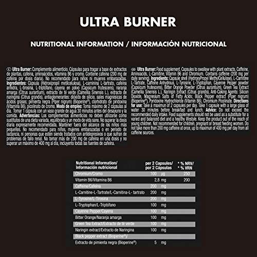 Weider Ultraburner 120 caps. Potente fórmula termogénica. Con extractos de plantas y cafeína. L-Carnitina, Cromo y Vitamina B6. Gluten Free Weider Ultraburner 120 caps. Potente fórmula termogénica. Con extractos de plantas y cafeína. L-Carnitina, Cromo y Vitamina B6. Gluten Free