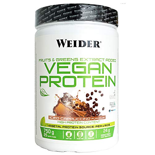 Weider Vegan Protein, Sabor Cappuccino, Proteína 100% vegetal de guisante (PISANE) y arroz, Sin gluten, Sin lactosa, Sin aceite de palma (750 g)