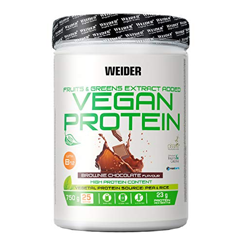 Weider Vegan Protein, Sabor Chocolate, Proteína 100% vegetal de guisantes (PISANE) y arroz, Sin gluten, Sin lactosa, Sin aceite de palma, 750 g