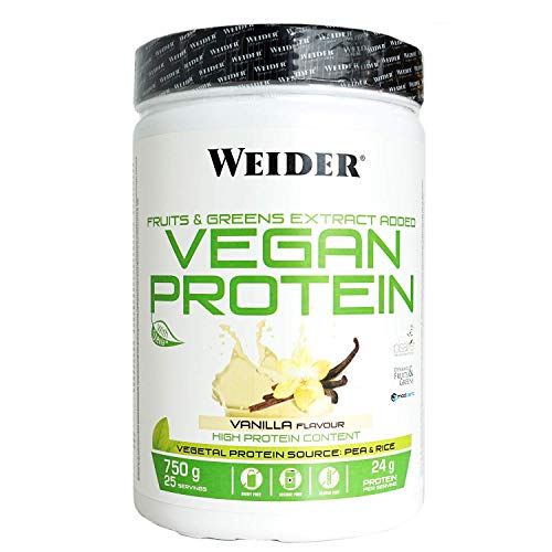 Weider Vegan Protein, sabor vainilla, proteína 100% vegetal de guisantes (PISANE) y arroz, sin gluten, sin lactosa, sin aceite de palma (750 g)