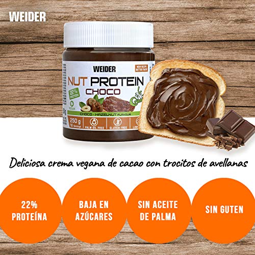 Weider Whey Protein Crunchy Choco Vegan Spread 250 g. 100% vegana, Baja en azúcares, efecto crunchy, 23% proteína de guisante