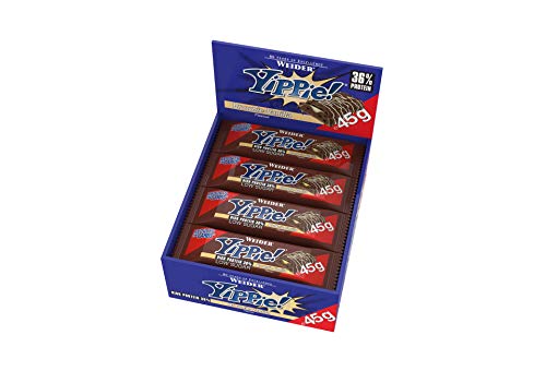 Weider Yippie Bar. Barrita de Proteína 36%. Bajo contenido en Carbohidratos y Azúcares. Sabor Brownie-Vainilla (12x45 g)