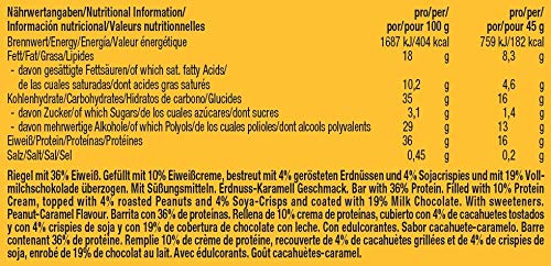 Weider Yippie Bar. Barrita de Proteína 36%. Bajo contenido en Carbohidratos y Azúcares. Sabor Cacahuete-Caramelo (12x45 g)